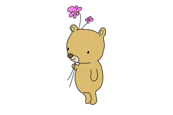 Download Cute Cartoon Bear with Flowers Design - Design Collection