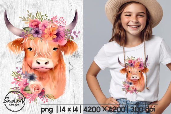 Download Baby Highland Cow with Flowers Design - Design Collection