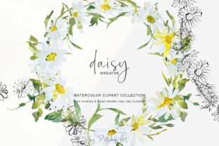 Download Watercolor Daisy Wreath Clip Art Set - Daisy wreath Collection