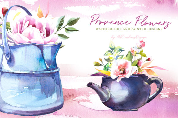 Download Watercolor Provence Flowers Design Set - Design Collection