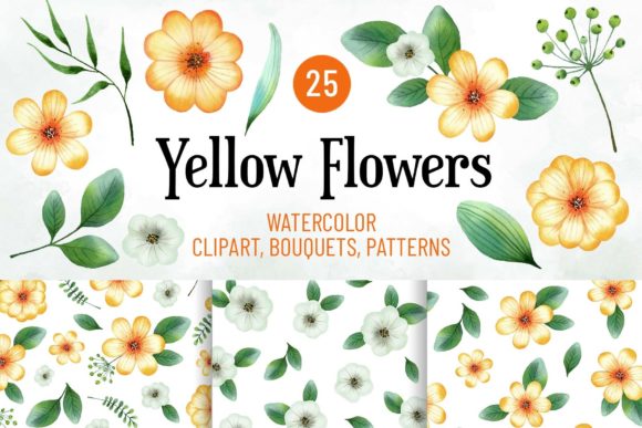 Download Watercolor Summer Yellow Flowers Clipart - Yellow flower Collection
