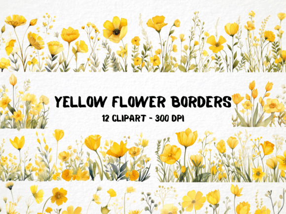 Download Watercolor Yellow Flower Borders - Yellow flower Collection